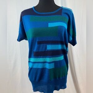 The Limited Women's Striped Crewneck Sweater in Blue and Green‎ lightweight